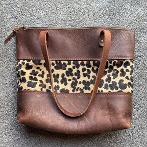 Leather leopard tote